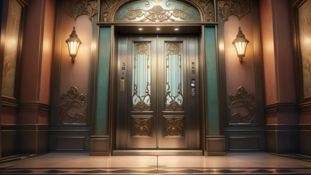 A lift ajtajának látványa, amely az élet különböző szintjeit jelképezi.