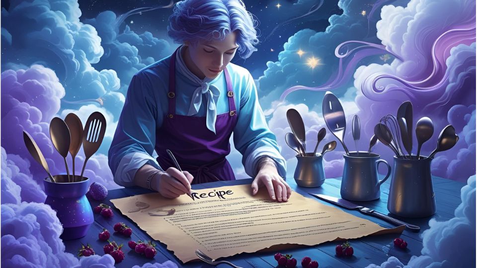 Álmokban a recept írása a kreativitás és az új ötletek szimbóluma, amely a jövőbeli sikereket is előrevetíti.