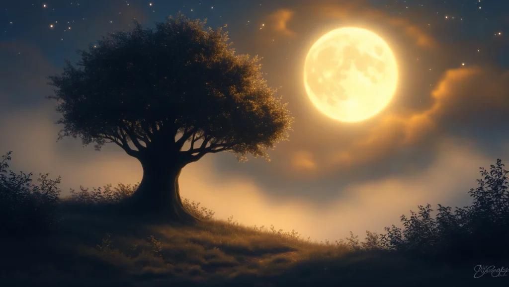 Az álmokban megjelenő árnyékok titokzatos üzeneteket hordozhatnak, különösen egy szép éjszakai tájban.