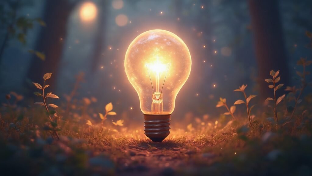 A villanykörte álombeli világosságot és új ötleteket szimbolizál, a tudatosság és a kreativitás forrása.