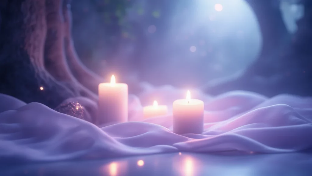 A gyertyák lángja az álmok világát idézi, a fény és árnyék játéka mély érzelmeket szabadít fel.