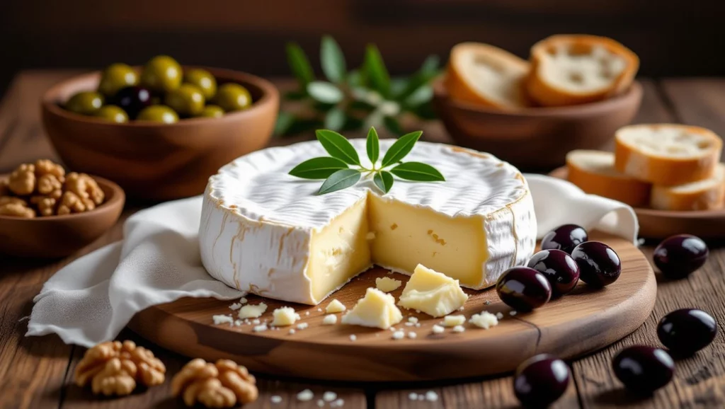 A Camembert sajt és a friss olajbogyók álomfejtéshez kapcsolódó szimbólumai, a bőség és a harmónia megjelenítése.