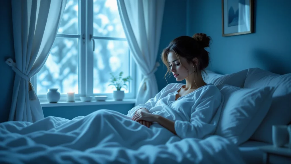 Az álmokban a gyógyulás és a béke keresése jelenik meg, a csendes szobában pihenő nő szimbólumává válik.