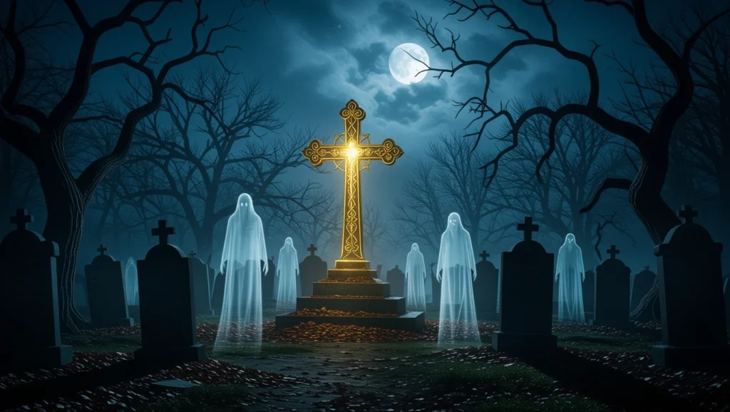 A halottak szelleme a temetőben, misztikus hangulatban, álmainkban a múlt és a jelen határvonalán.