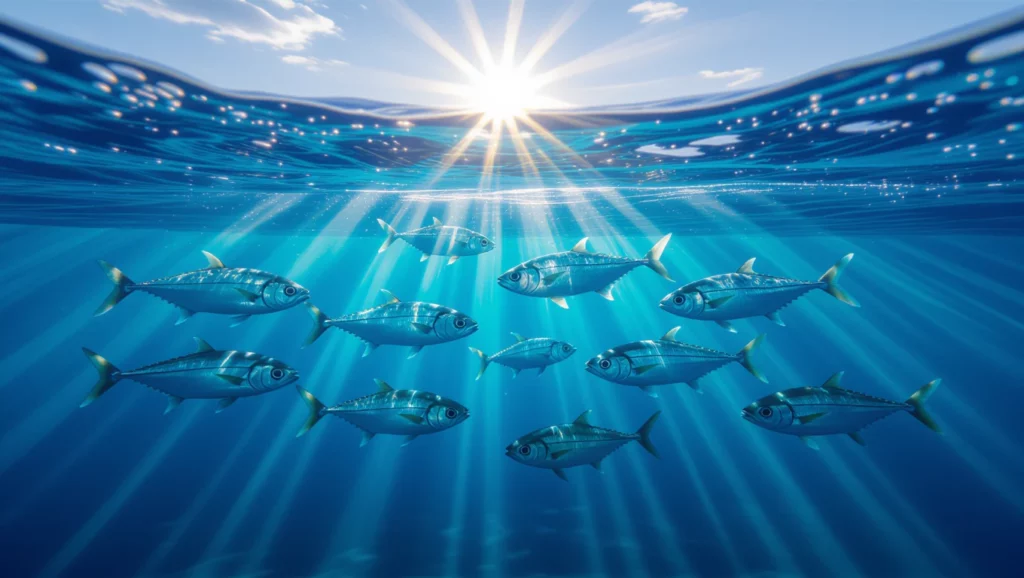 Heringek úsznak a vízben, ami a szabadság és az áramlás szimbóluma.