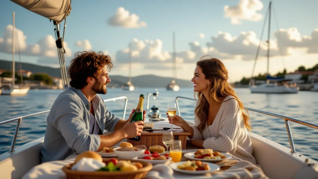 Egy pár romantikus vacsorát költ el egy hajón, ami az élet örömeit és váratlan boldogságot szimbolizálja.