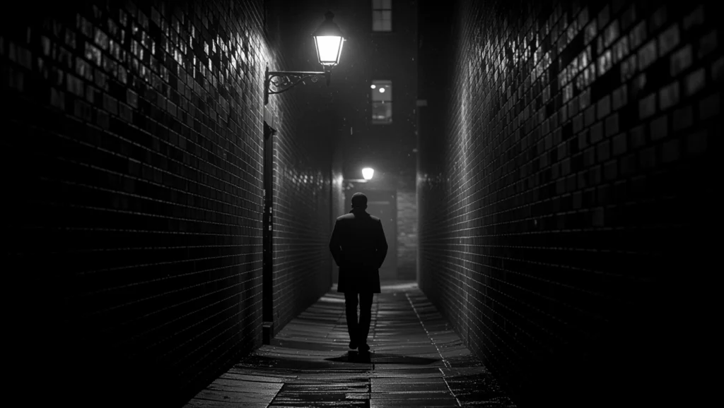 A sötét utcai sikátorban egy magányos figura halad, álomfejtés szempontjából a rejtett félelmeket és a titkos vágyakat szimbolizálja.