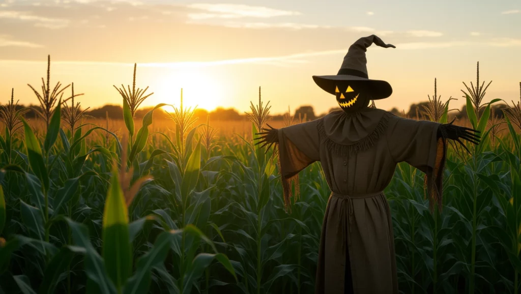 A madárijesztő álomképe a fénylő naplementében, a megújulás szimbóluma.