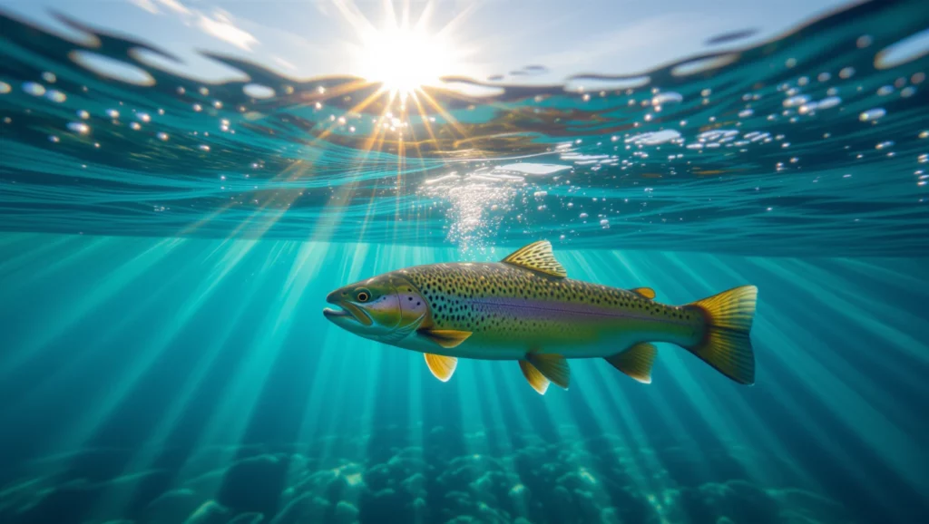 A pisztráng a tiszta vízben úszva a nyugalom és a harmónia szimbóluma, amely az álmokban a belső békét képviselheti.