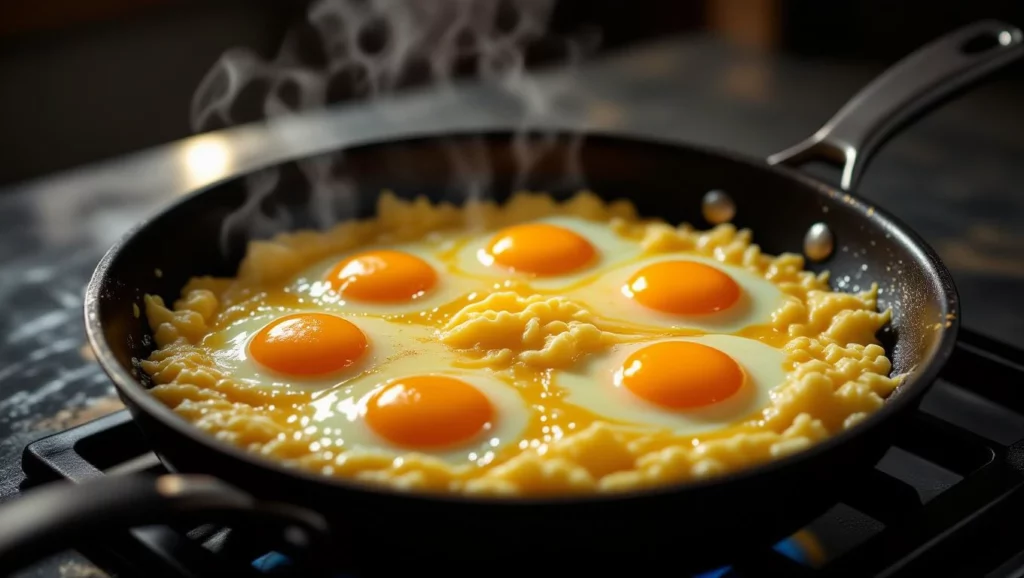 A serpenyőben sülő tojások álomfejtésben a tápláló, boldog pillanatok szimbólumai lehetnek.