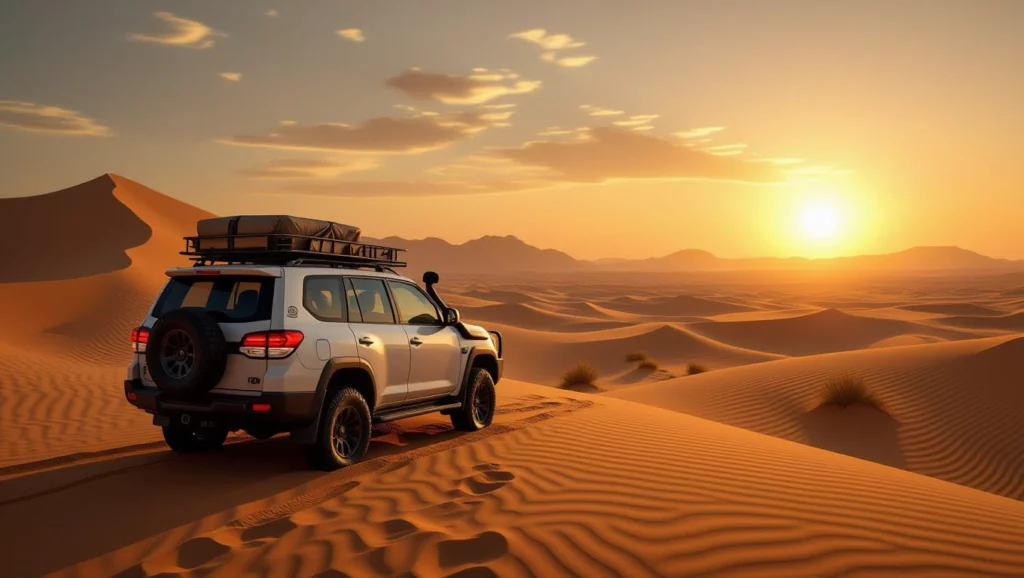 A sivatagban autózó jármű álomfejtéshez: a felfedezés és a szabad szellem szimbóluma.