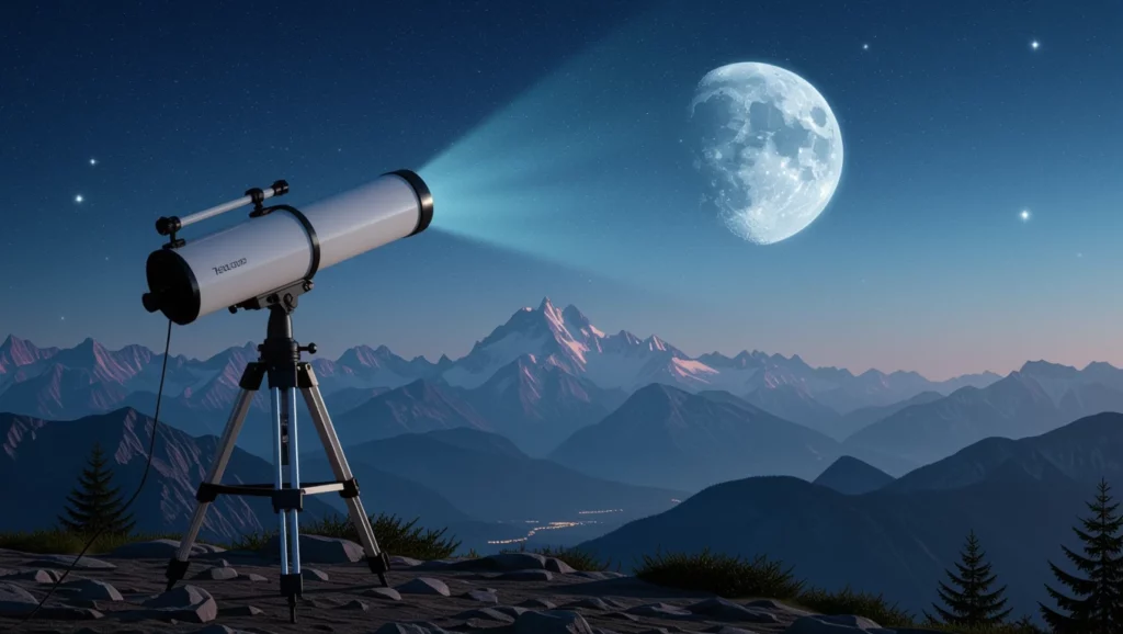 A távcső és a telihold álomfejtés szimbólumai, amelyek a felfedezést és a titkok feltárását jelképezik.