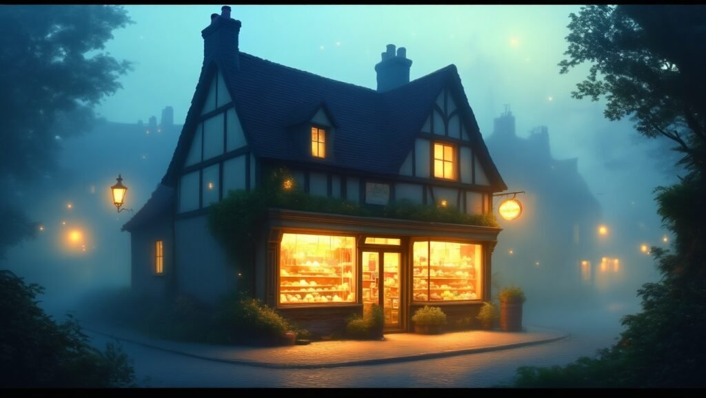 Egy titokzatos bolt, amely álmaink valóra váltására utalhat, éjjel fényeivel vonzza a tekintetet.