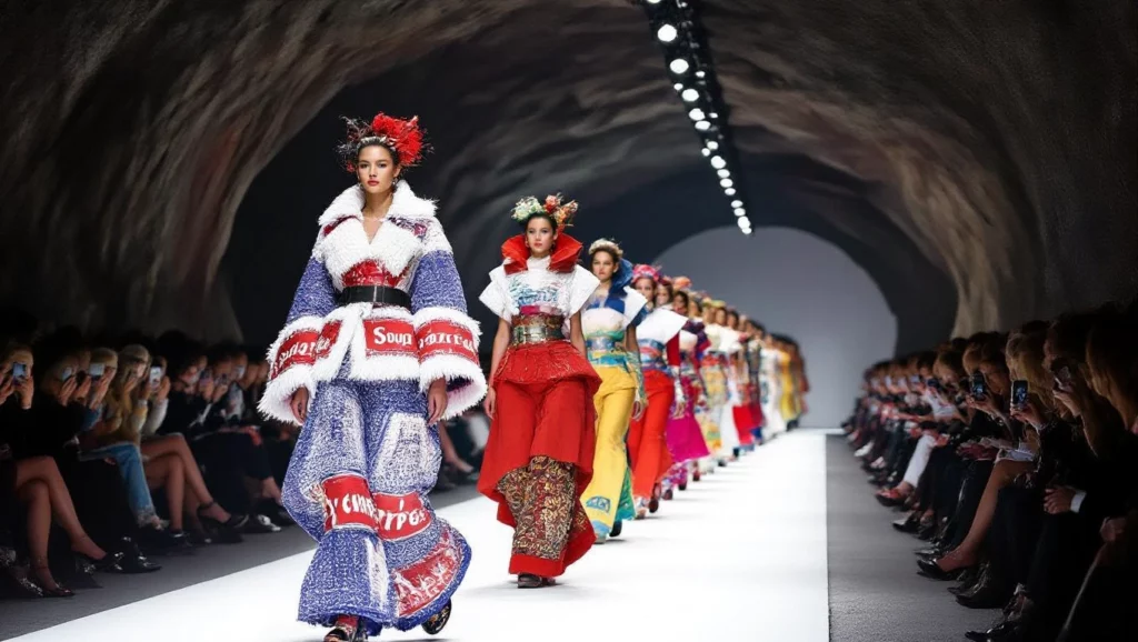 A divatshow különleges ruhái álmaink megjelenítését szimbolizálják, a színek és formák gazdagságával.