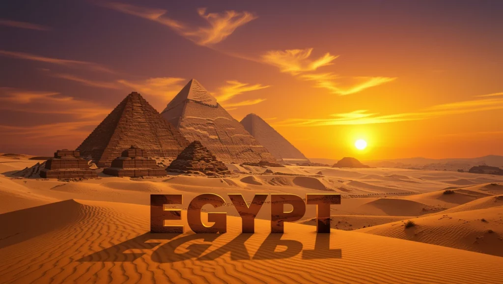 Az egyiptomi piramisok álombeli megjelenése a felfedezés és a titkok szimbóluma, a naplemente varázslatos fényében.