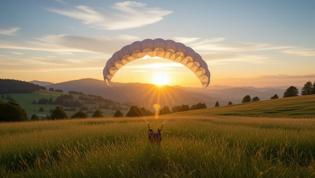 A naplementében ejtőernyővel érkező álom a szabadság és a felfedezés szimbóluma.
