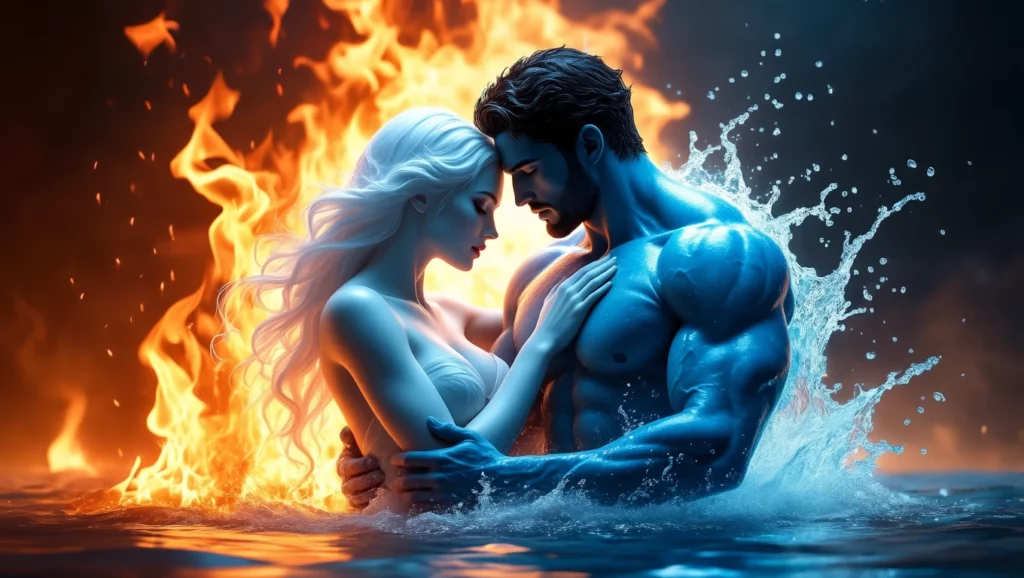 A víz és a tűz ellentéte egy pár érzelmi összefonódásában, ami az álomfejtésben a szenvedélyt és a konfliktust szimbolizálja.