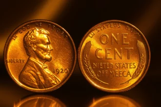 Két érme, az egyik oldalon Abraham Lincoln portréjával, arany színben.