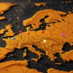 Egy térkép, amelyen gombostűkkel jelölt helyek láthatók Európában.