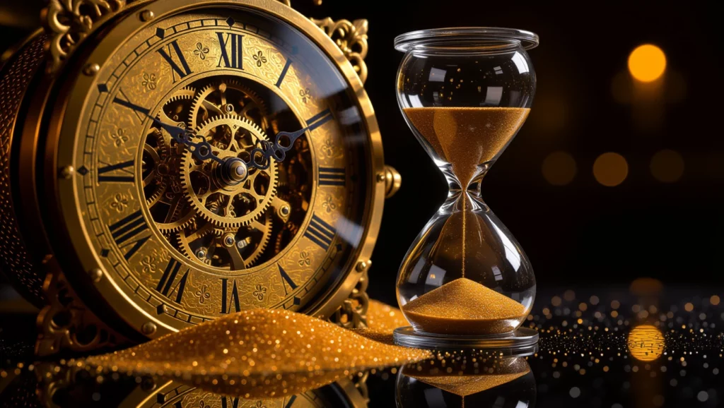 A homokóra és a díszes óra az idő múlásának szimbólumai, álmainkban a változásra és a lehetőségekre utalhatnak.