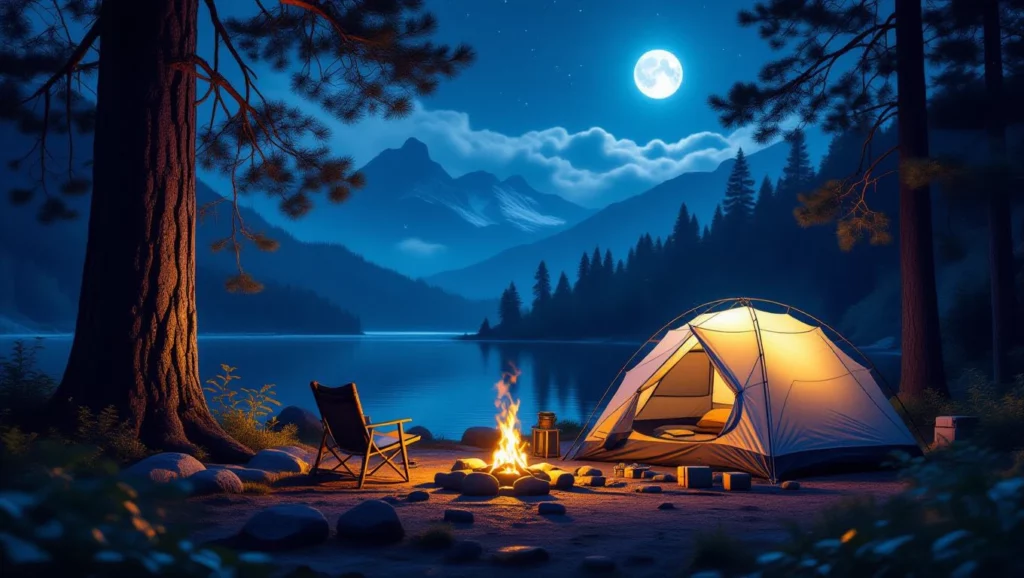 A kempingezés álmokban a szabadságot és a természet közelségét szimbolizálja, a tűz fénye pedig a biztonságot.
