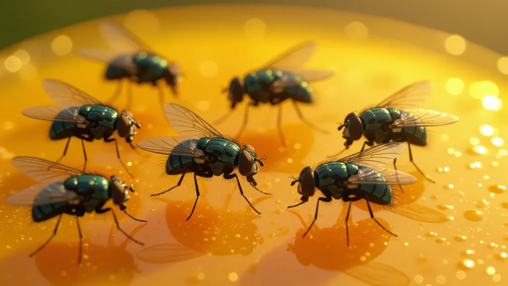 A légyfogó körüli legyek álomszerű látványa, az együttlét és a gyümölcsös ízek szimbolikáját idézi.