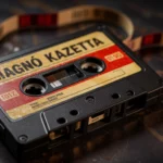 Egy régi magnó kazetta, mellette a kicsavart szalag, a múlt emlékeit idézi.