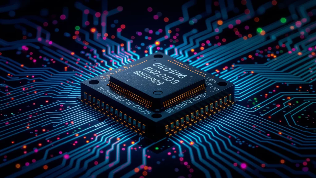 A mikrochip álombeli megjelenése a technológiai fejlődés szimbóluma, amely új lehetőségeket hoz.