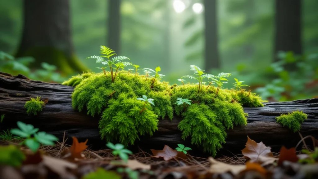 A moha és a fák között rejtőző természet csodája, amely a megújulást és a harmóniát szimbolizálja.