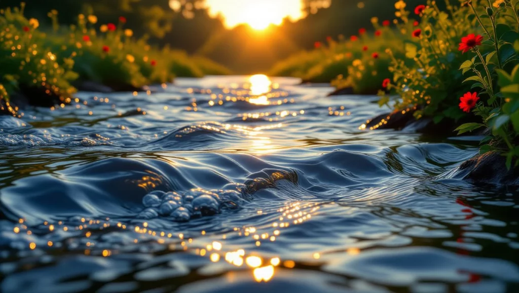 A morajló víz és virágok álombeli jelentése, a belső béke keresése.