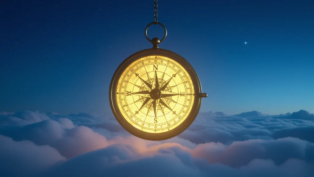 Az álomban megjelenő iránytű a döntések és az életút keresésének szimbóluma, amely segít a helyes irány megtalálásában.