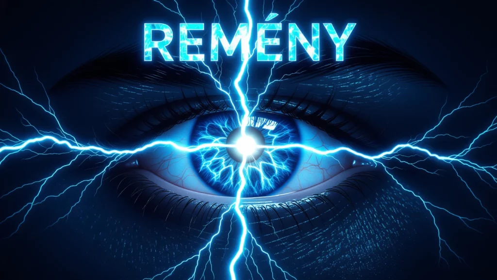Egy kék szem, amelyből fény és energia áramlik, szimbolizálva a reményt.