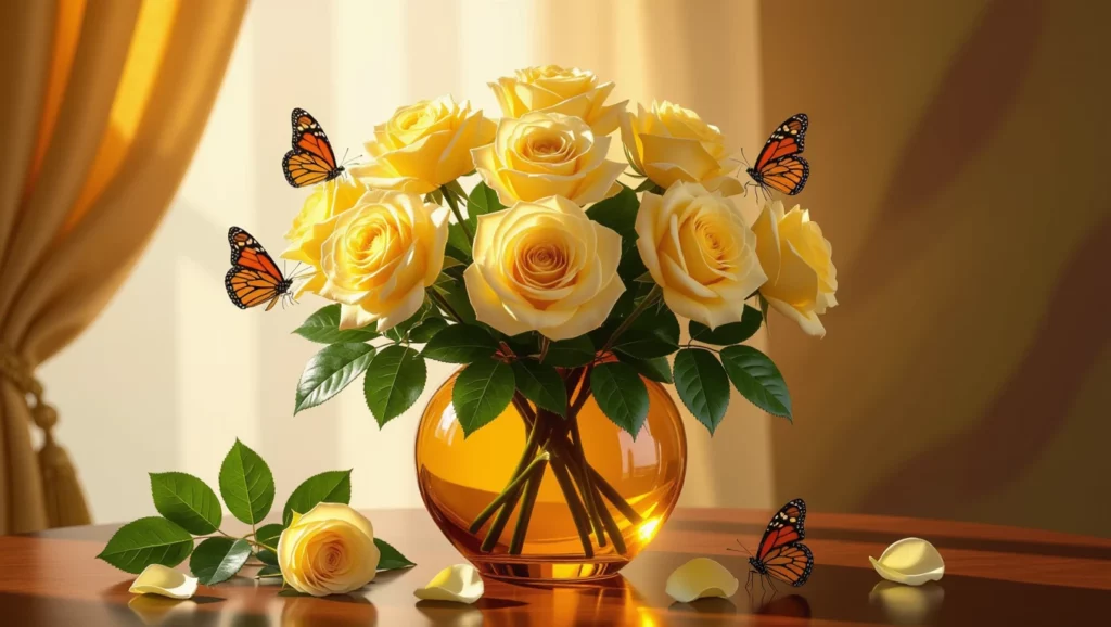 A sárga rózsák és pillangók álomfejtésben a boldogságot és a pozitív változásokat jelképezik.