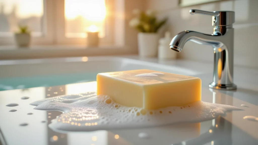 A szappan a mosdó szélén a tisztaság és megújulás szimbóluma, amely álmainkban a felfrissülést jelzi.