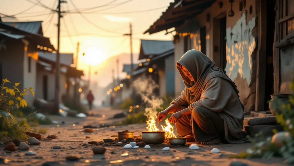 A tűz körüli étkezés vágyát szimbolizáló álom, mely a közösségi összetartozást és a megélhetésért folytatott küzdelmet jelzi.
