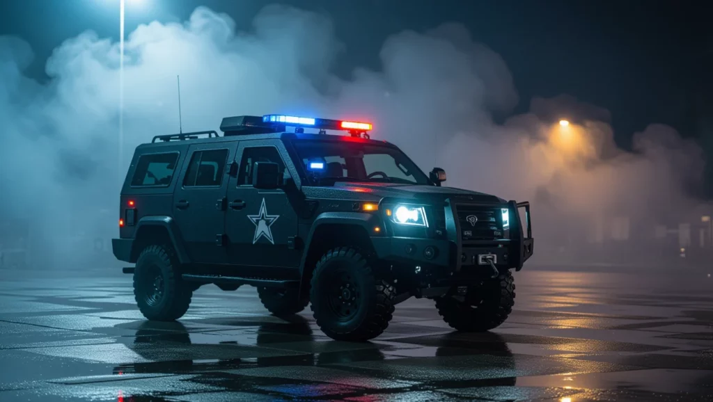 Az álom egy rendőrségi járműről szól, ami a védelem és biztonság szimbóluma. Az éjszakai környezet feszültséget sugall.