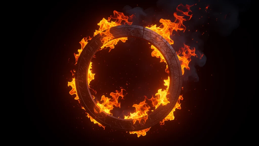 Egy lángoló tűzgyűrű, amely belső átalakulást és erős érzelmeket szimbolizál.