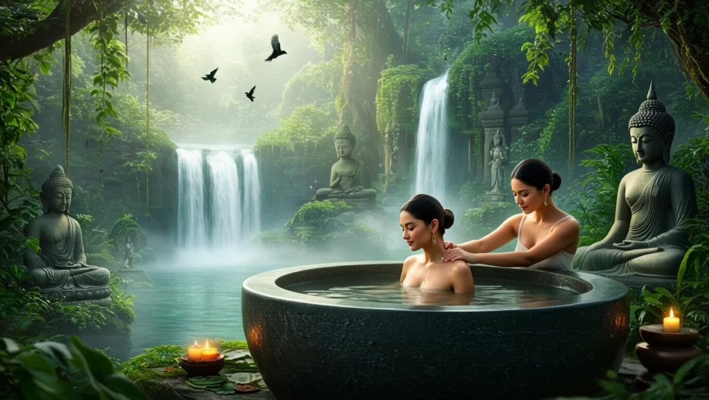 A természetben, vízesések mellett végzett masszázs álomfejtés szempontjából a relaxáció és a belső harmónia jele.