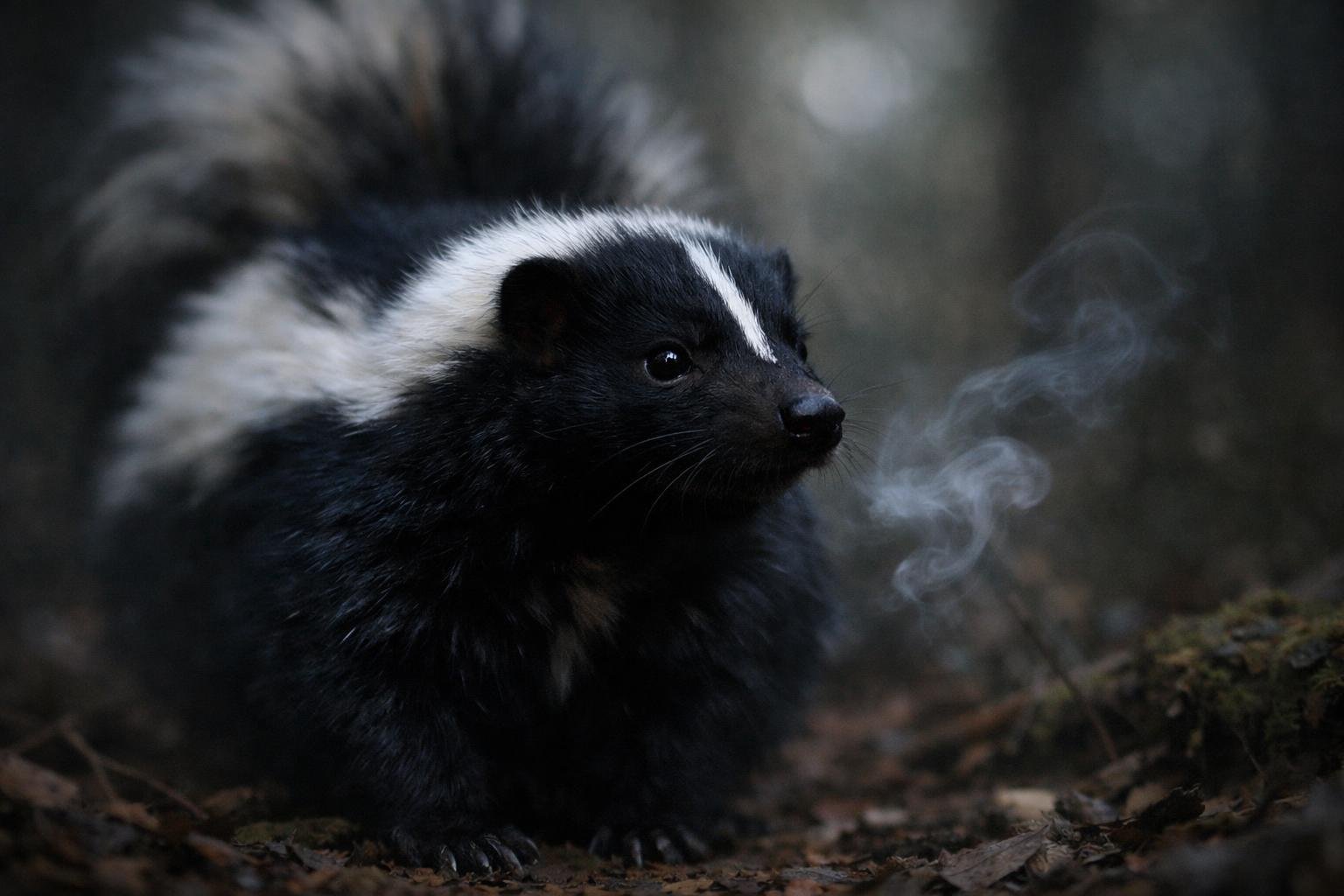 Álombeli büdös borz egy sötét erdőben, jelentőségteljes jelzésként