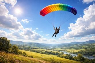 Ejtőernyőző ugrás közben a felhők felett, szabadság érzése