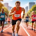 Futóverseny álomban, versenyezők, gyors futás és célba érkezés