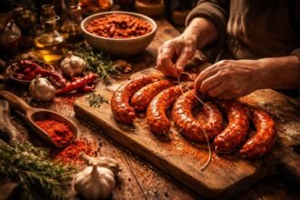 Álombeli kolbászkészítés folyamatának képei