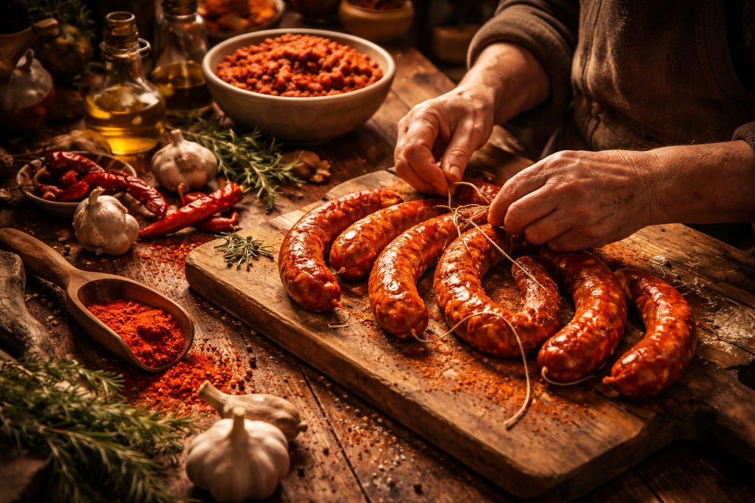 Álombeli kolbászkészítés folyamatának képei