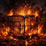 Lángoló ketrec emblematikus álom jelentéssel tűz és fogság szimbóluma