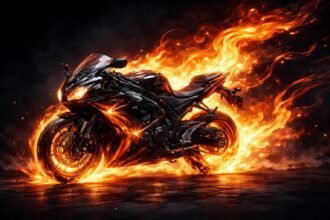 Lángoló motor éjszakai álomban, tüzes fényekkel