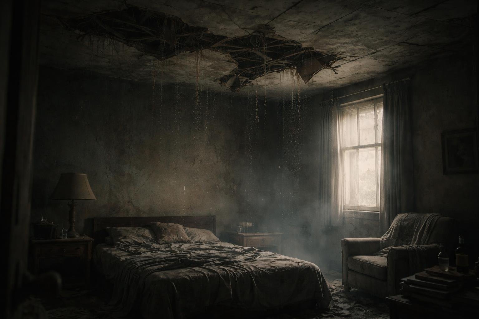 Leszakadó plafon álomban, bizonytalanság és változás jele