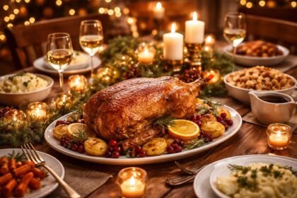 Libasült egy ünnepi asztalon, családi összejövetel hangulatában