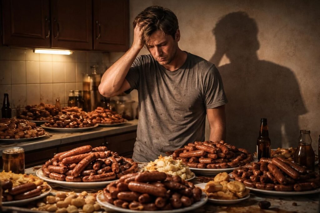 Álmodó kolbászt készít, bűntudatot és túlzást jelképezve