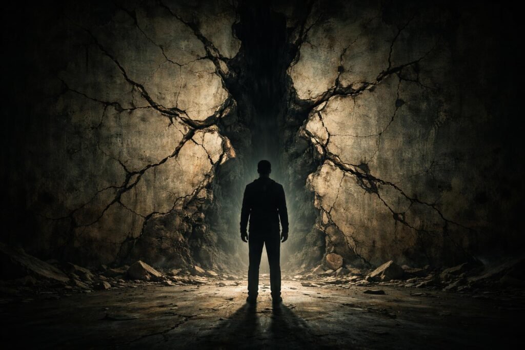 Összedőlő fal szimbolizálja belső félelmek, változások jelét