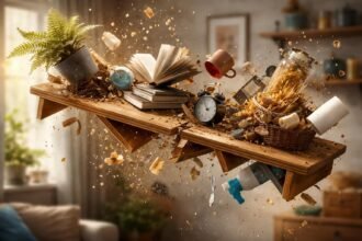 Leszakadó polc álomban, stressz és terhek szimbóluma